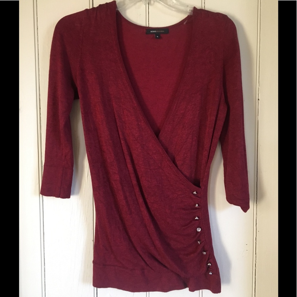 Gorgeous BCBGMAXAZRIA faux wrap sweater!